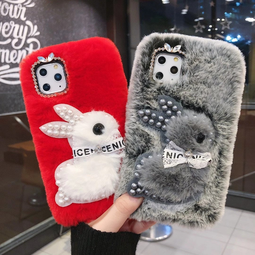 Wholesale Pearl Rabbit Mobile Phone Protective Fur Soft Cover